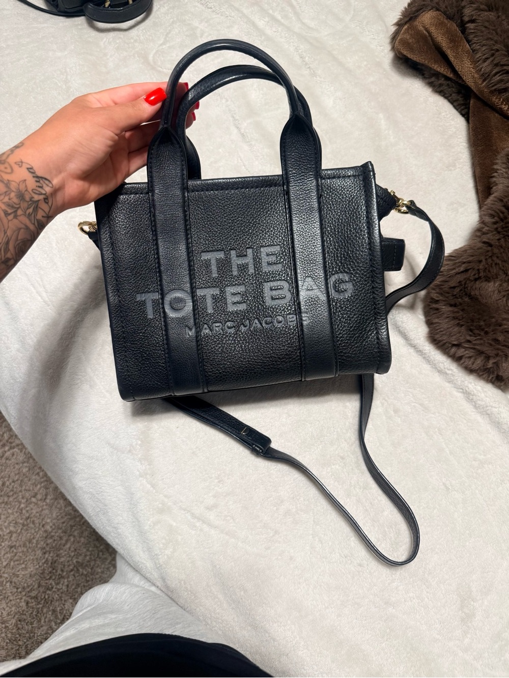 Marc Jacobs Black Pebbled Leather 'The Tote Bag' Small with Crossbody Strap